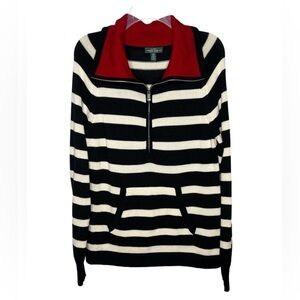 RLR Ralph Lauren Black and White Striped Sweater with Red Collar